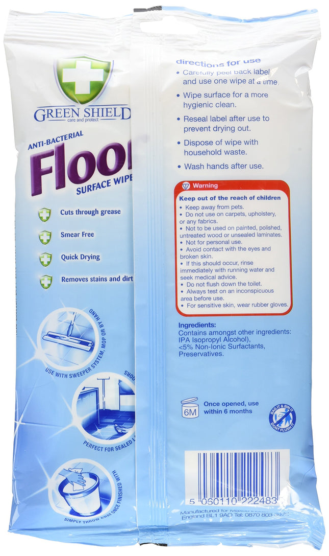 Green Shield Anti-Bacterial Floor Wipes (Pack of 6, Total 180)