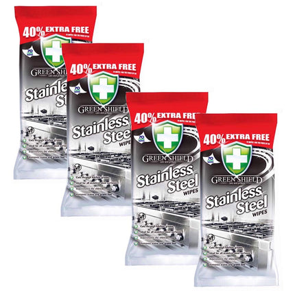 Green Shield Stainless Steel Wipes 4 Packs of 70 = 280 Wipes Cuts Through Kitchen Grease, Removing Stains for Kitchen Appliances