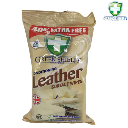 Green Shield Leather Surface Cleaning Wipes: 840 Bulk Wipes in a Retail Display Box (12x70 Packs, Unscented, Clear)