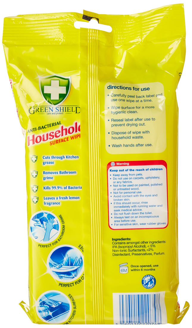Green Shield Anti-Bacterial Household Surface Wipes (Pack of 8, Total 400)