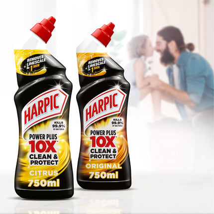 Harpic Powerplus Toilet Cleaning Gel, Citrus Fresh, Pack 12 x 750 ml, Removes Limescale, Kills 99.9% of Bacteria, Powerful Deep Clean Toilet Cleaner, toilet freshener