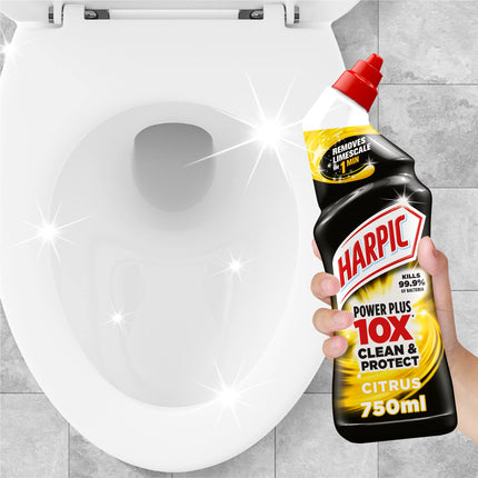 Harpic Powerplus Toilet Cleaning Gel, Citrus Fresh, Pack 12 x 750 ml, Removes Limescale, Kills 99.9% of Bacteria, Powerful Deep Clean Toilet Cleaner, toilet freshener