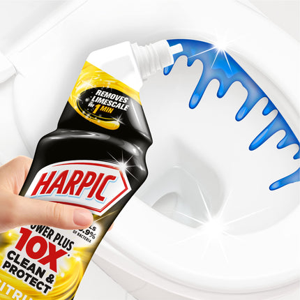 Harpic Powerplus Toilet Cleaning Gel, Citrus Fresh, Pack 12 x 750 ml, Removes Limescale, Kills 99.9% of Bacteria, Powerful Deep Clean Toilet Cleaner, toilet freshener