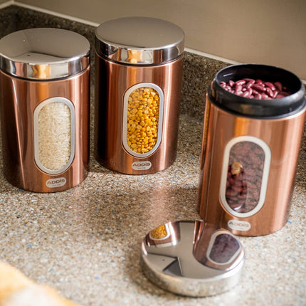 Addis 515717 Set of 3X Canisters-Copper, Metal, 1.4L