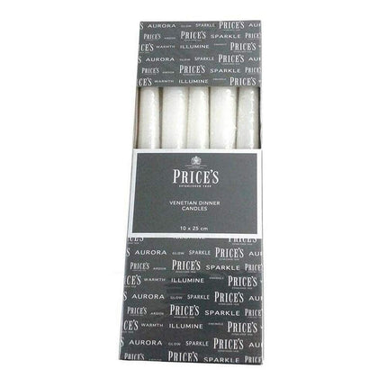 PRICES HANDMADE DINNER CANDLES - IVORY 10 X 25CM VENETIAN CANDLES