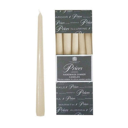 PRICES HANDMADE DINNER CANDLES - IVORY 10 X 25CM VENETIAN CANDLES