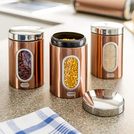 Addis 515717 Set of 3X Canisters-Copper, Metal, 1.4L