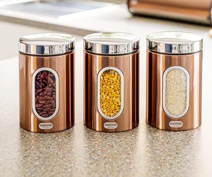 Addis 515717 Set of 3X Canisters-Copper, Metal, 1.4L