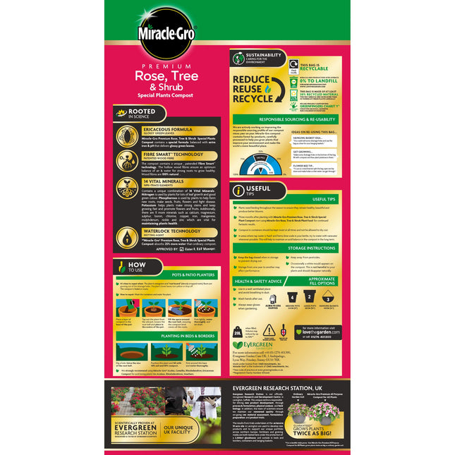 Miracle Gro 119827 Rose Tree & Shrub Compost - 20L BALE, (New 2020 Range), Earth