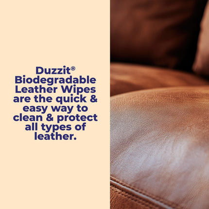 Duzzit Leather Wipes - Nourishes & Protects | 100% Biodegradable - Made From Plant Fibres | Cleans and Shines All Leather - Sofas, Jackets, Bags, Shoes & More (60 Biodegradable Wipes)