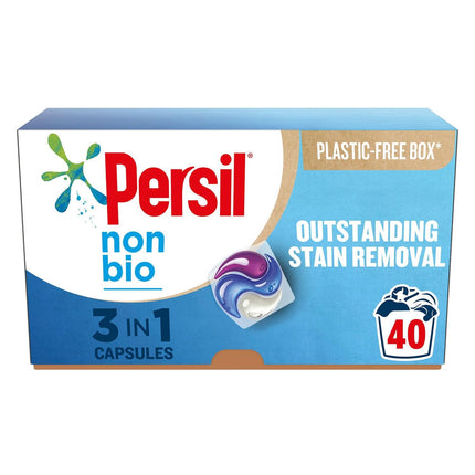 Persil XL 3-In-1 Washing Capsules All New Outstanding Stain Removal Even In Cold Washes With Triple Action Cleaning All In One Power Washing Capsules, 40 Washes (Bio, Buy 4)