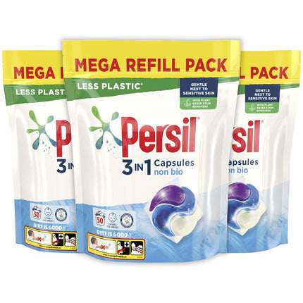 Persil Power Caps Washing Capsules, Fast & Easy Stain Removal With Triple Action Cleaning, Fresh Fragrance, All In One Power Washing Capsules - 150 Washes (Non-Bio)