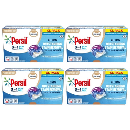 Persil XL 3-In-1 Washing Capsules All New Outstanding Stain Removal Even In Cold Washes With Triple Action Cleaning All In One Power Washing Capsules, 40 Washes (Bio, Buy 4)