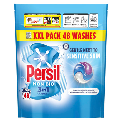 Persil Non Bio 3 in 1 Washing Capsules laundry capsules gentle next to sensitive skin for outstanding stain removal in quick & cold washes 48 washes