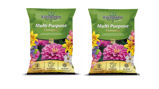 Evergreen Horticultural Multipurpose Compost 60L Pack of 2