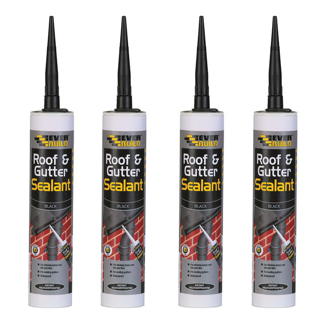 Everbuild 4 X Roof & Gutter Sealant Black 310ml EVBROOFBL