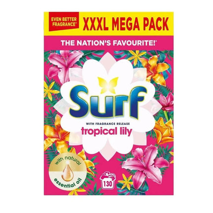 Protectafile Surf Tropical Cleaning Fabric Washing Powder Biological Solution Tropical Lily Infused with Natural Essential Oil For Fresh and Clean Cold and Hot Washes - 130 Washes