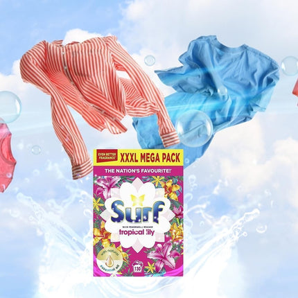 Protectafile Surf Tropical Cleaning Fabric Washing Powder Biological Solution Tropical Lily Infused with Natural Essential Oil For Fresh and Clean Cold and Hot Washes - 130 Washes