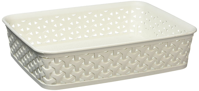 CURVER Medium Faux Rattan Storage Tray Organiser (2.5 Litre), Vintage White, 26 x 20 x 6 cm