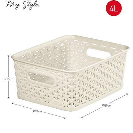 Curver My Style Small Rectangular Storage Basket, Vintage White, 4 Litre