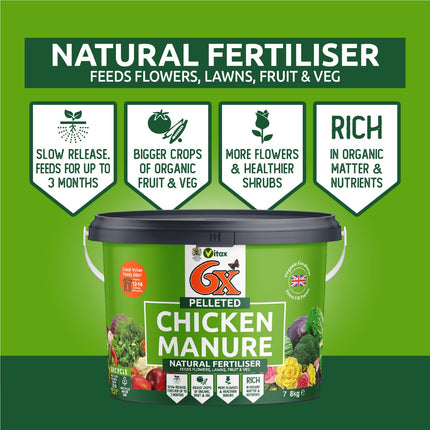 6X Natural Pelleted Chicken Fertiliser, Six Times More Nutrients Than Farm Yard Manure, Fully Composted, Weed Free - 7Kg