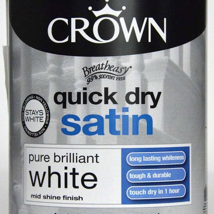 Crown Quick Dry Satin Paint Brilliant White 750ml, Wood, Metal, Int/Ext