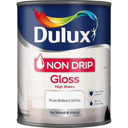 Dulux Non Drip Gloss High Sheen Paint For Wood And Metal - Pure Brilliant White 1.2 5 Litres