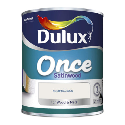 Dulux Once Satinwood Paint For Wood And Metal - Pure Brilliant White 750 ml