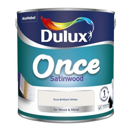 Dulux 5091096 Once Satinwood Paint For Wood And Metal - Pure Brilliant White 2.5L