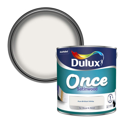 Dulux 5091096 Once Satinwood Paint For Wood And Metal - Pure Brilliant White 2.5L