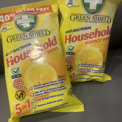 GREENSHIELD ANTIBAC Household Surface Wipes Multi Packs of 70 Wipes Each (Box of 6)