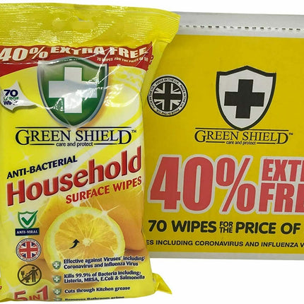 GREENSHIELD ANTIBAC Household Surface Wipes Multi Packs of 70 Wipes Each (Box of 6)