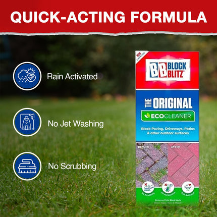 Block Blitz Block Paving Eco Cleaner, Garden Cleaner. Removes and Prevents Algae, Moss, and Black Spot. Deters Weed Growth for up to 6 Months. 6 x Pouches. Treats 30 sq/m.