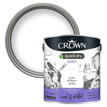 CROWN Quick Dry Satin Paint Brilliant White 2.5 litre
