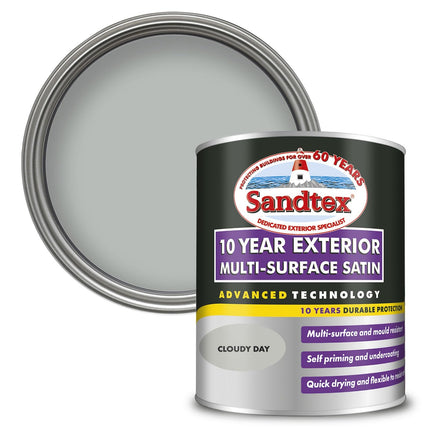 Sandtex 10 Year Multi Surface Satin Paint 750ml Cloudy Day