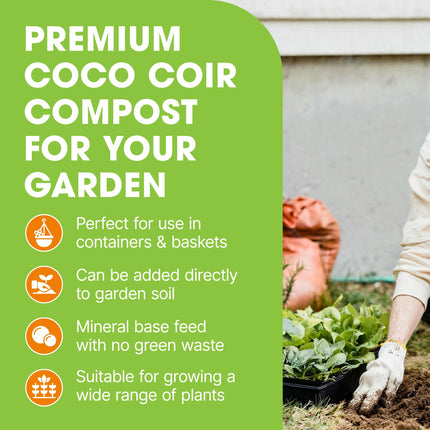 Doff Lightweight Container & Basket Compost – Expands 15L Peat-Free Plant Feed & Garden Fertiliser – Coco Coir Compost Enriched with Fertiliser – Indoor & Outdoor Plants