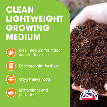 Doff Lightweight Container & Basket Compost – Expands 15L Peat-Free Plant Feed & Garden Fertiliser – Coco Coir Compost Enriched with Fertiliser – Indoor & Outdoor Plants