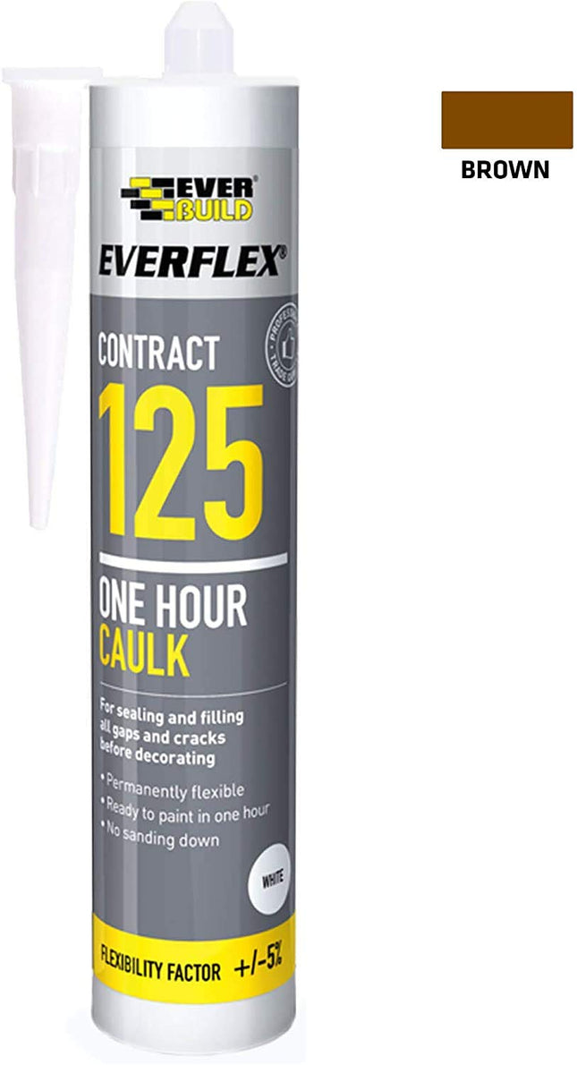 (25 Pack) EverBuild Everflex 125 BROWN One Hour Decorators Caulk 300ml