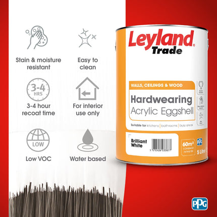 Leyland Trade Acrylic Eggshell Paint - Brilliant White 5L