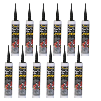 12 X Everbuild Roof & Gutter Sealant Black 310ml EVBROOFBL