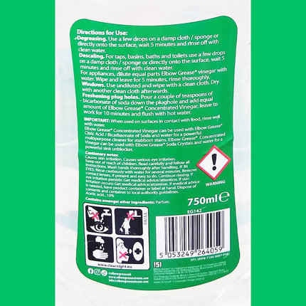 Elbow Grease Concentrated Vinegar Eucalyptus 750ml Pack of 6 Multisurface Natural Cleaner Degreaser Plug Hole Freshener Tap Toilet Discaler Window Glass with Welari Thank You Card | (6pack) (4500ml)