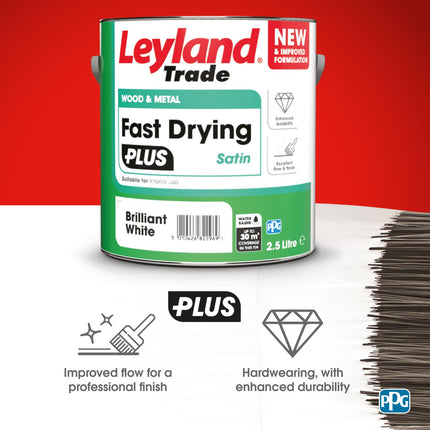 Leyland Trade – Wood & Metal - Fast Drying - Satin - Brilliant White – - Enhanced Durability – Excellent Flow & Professional Finish - 750ml