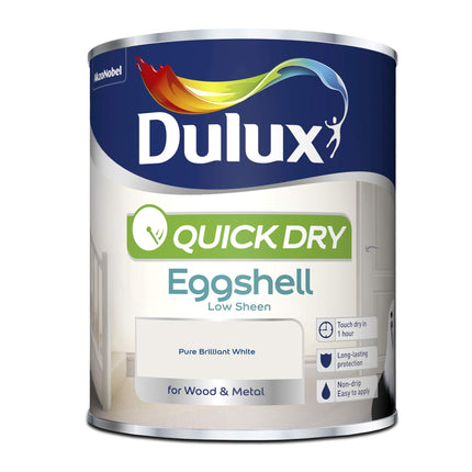 Dulux Quick Dry Eggshell Paint For Wood And Metal - Pure Brilliant White 750 ml