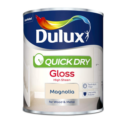 Dulux Quick Dry Gloss Paint For Wood And Metal - Magnolia 750 ml