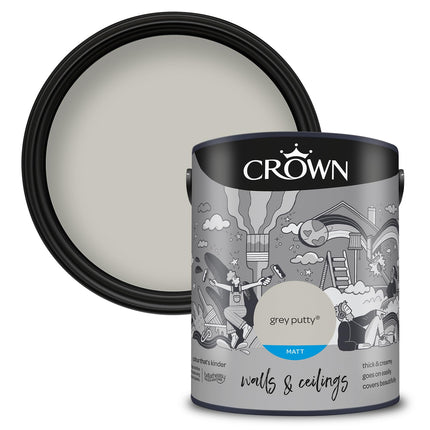 Crown Walls and Ceilings Matt Emulsion 5L - Grey Putty