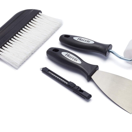 Harris Seriously Good Wallpapering Kit | Set Includes: 1 x Paperhanging Brush, 1 x Stripping Knife, 1 x Seam Roller, 1 x Trimming Knife