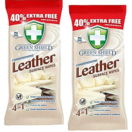 2 XGreen Shield Conditioning Leather Surface Wipes 70 Pack - Extra Large Wipes