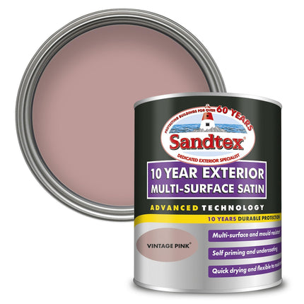 Sandtex 10 Year Multi Surface Satin Paint Vintage Pink 750ml