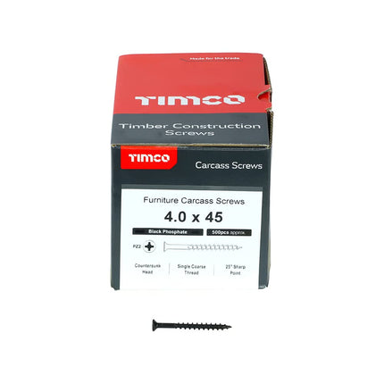 TIMCO PZ2 CSK Passivated Carcass Screws - Black - 4.0 x 45 - Box of 500