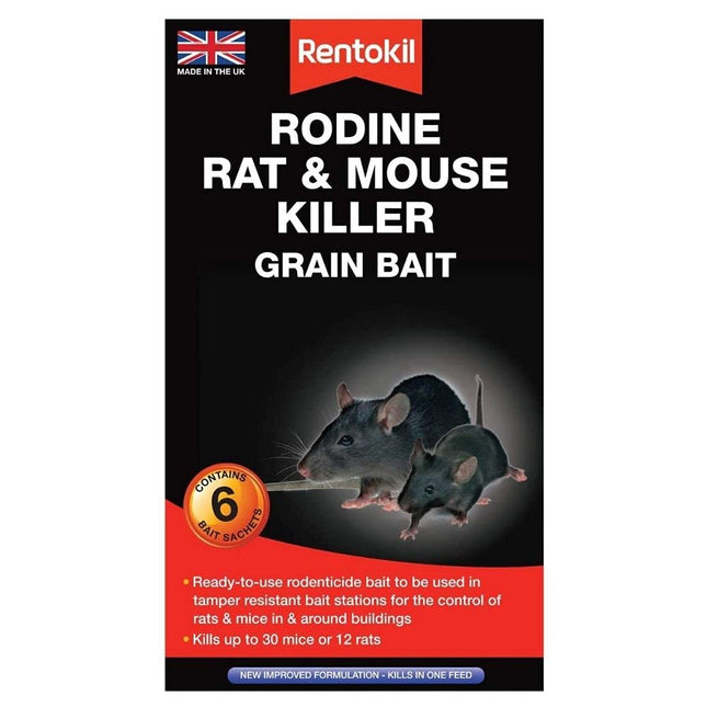 Rentokil 2 x Rodine Rat and Mouse Killer Grain Bait, Black, 4 x 10.5 x 18.5 cm
